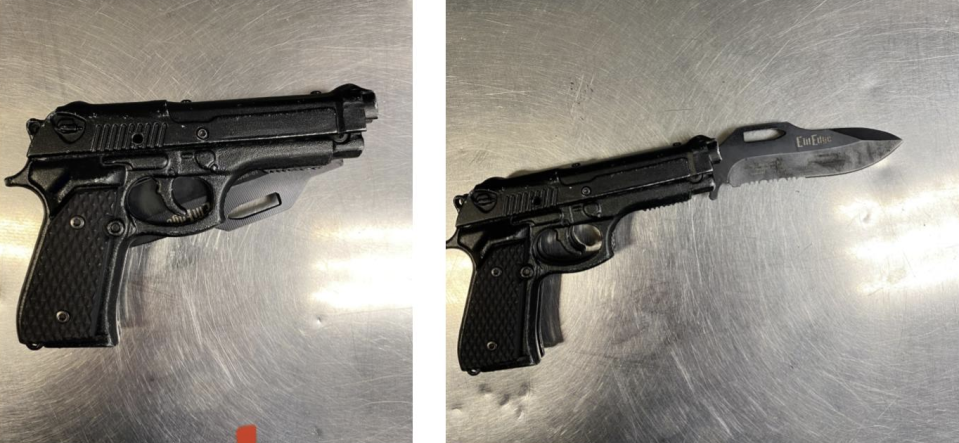 Police photos of he weapon the suspect allegedly had with him Tuesday - Credit: LAPD