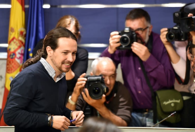 Born in 2014, Podemos, led by Pablo Iglesias (L), wants to dislodge the 137-year-old Socialists as country's number one left-wing grouping