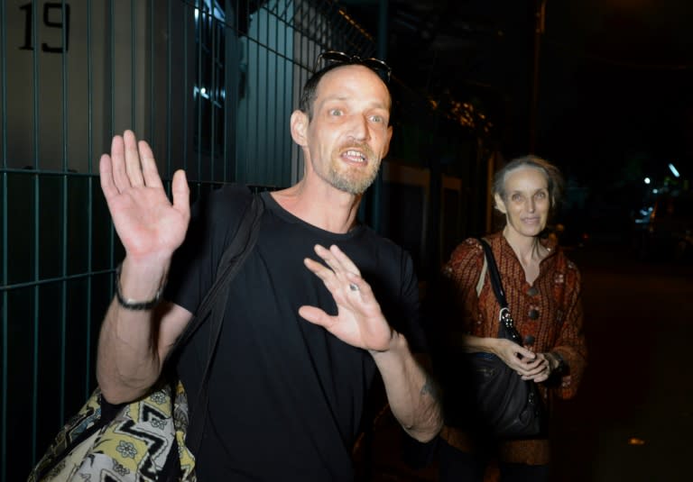 Michael Blanc with his mother, Helene Le Touzey, in Jakarta in 2014, when Blanc was freed on parole but ordered to remain in Indonesia