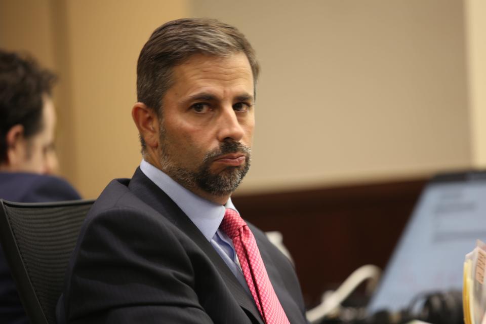 Daniel Rashbaum prepares for the cross examination of TPD Sgt. Corey Hale, Oct. 30, 2023.