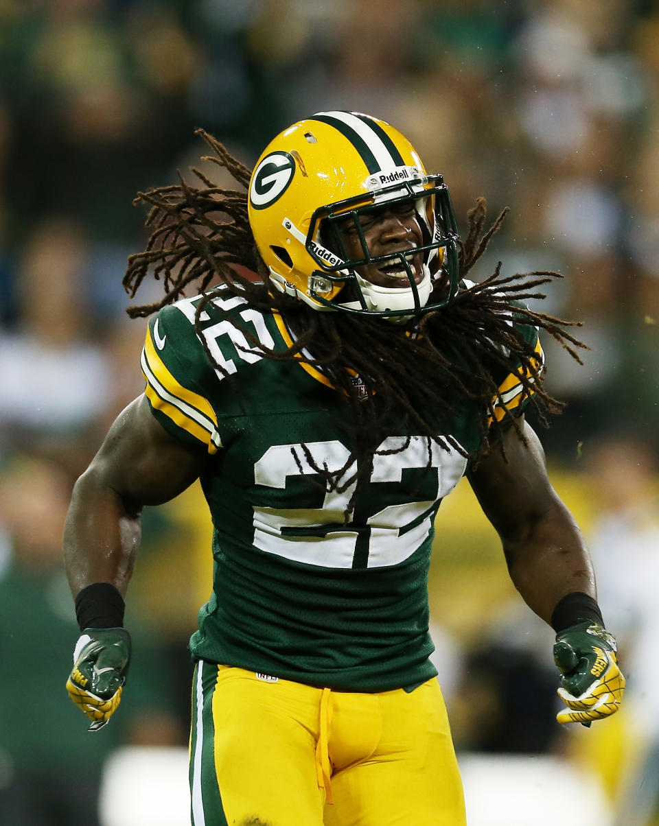 GREEN BAY, WI - SEPTEMBER 13: Strong safety Jerron McMillian #22 of the Green Bay Packers reacts after breaking up a pass intended for tight end Kellen Davis #87 of the Chicago Bears in the third quarter at Lambeau Field on September 13, 2012 in Green Bay, Wisconsin. (Photo by Jonathan Daniel/Getty Images)