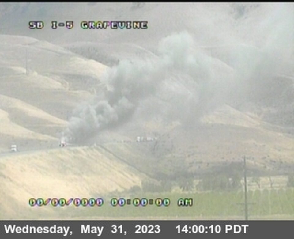 Interstate 5 at the Grapevine in Southern California was closed due to multiple vehicles crashing and catching fire on Wednesday, May 31, 2023.