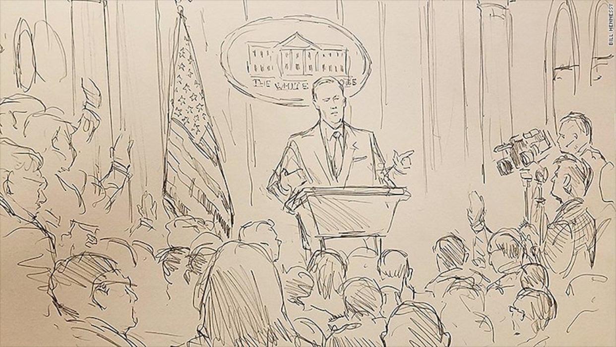 Bill Hennessy's sketch of Friday's press briefing: Bill Hennessy/CNN