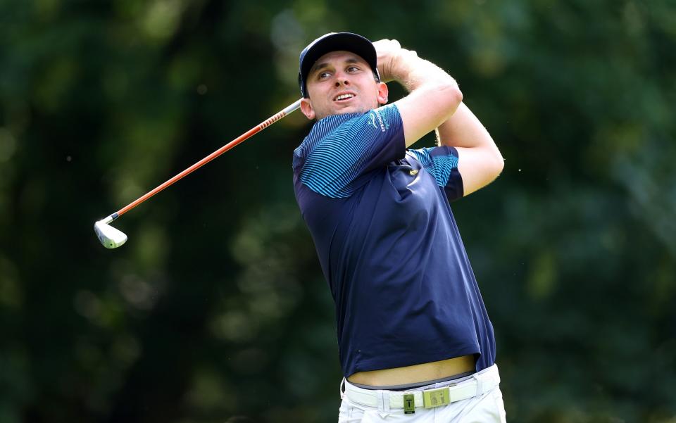 John Catlin tees off on the 10th hole during day two of the Hero Open at Marriott Forest of Arden - GETTY IMAGES