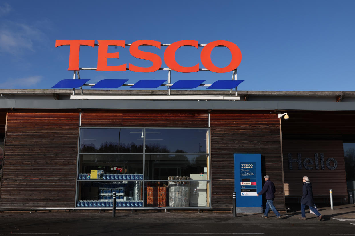 RUGELEY, ENGLAND - NOVEMBER 23: :  A general view outside Tesco supermarket store on November 23, 2022 in Rugeley, England. (Photo by Nathan Stirk/Getty Images)