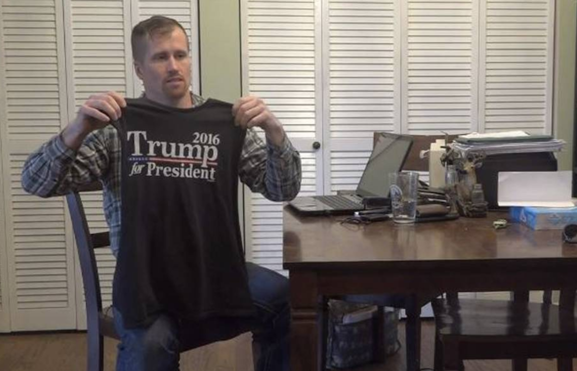 Staff Sgt. Jake Talbot says that he was asked at the CDY Gym in Troy, Mo., not to wear a T-shirt supporting Trump’s 2016 presidential bid, as it was offensive to members. (Photo: KMOV)