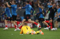 <p>A dejected Jordan Pickford of England as Croatia reach the World Cup final with a 2-1 victory in extra time during the 2018 FIFA World Cup Russia Semi Final match between England and Croatia at Luzhniki Stadium on July 11, 2018 in Moscow, Russia. (Photo by Matthew Ashton – AMA/Getty Images) </p>