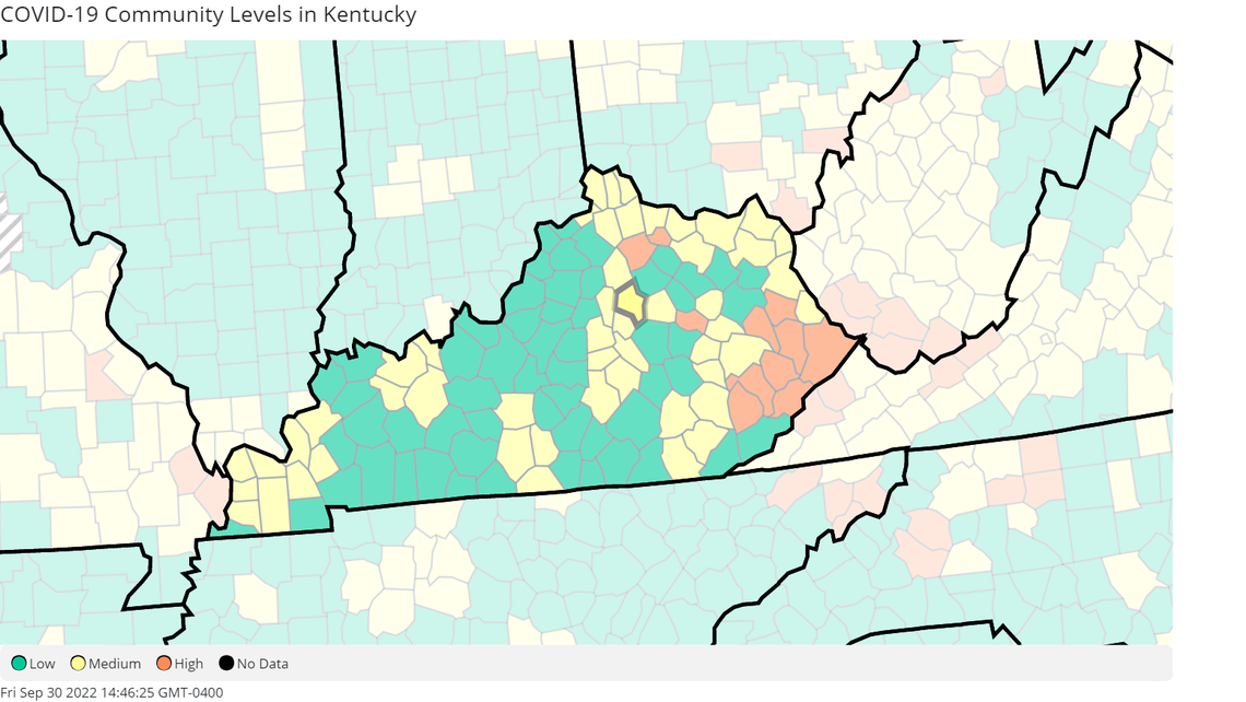 Kentucky’s COVID-19 Community Levels, as of Sept. 29, 2022.