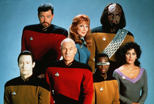 <p>Paramount Television/Kobal/Shutterstock</p> Patrick Stewart and the cast of 'Star Trek: The Next Generation'