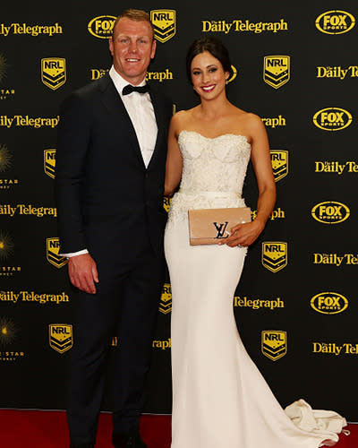 Cronulla's Luke Lewis and Sonia Di Loreto.