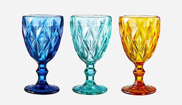 Trinkware Colored Stem Wine Glasses Set of 6 - Multi Yellow, Orange, Purple, Blue, Red, Green - Fun Party Wine Goblets -11oz