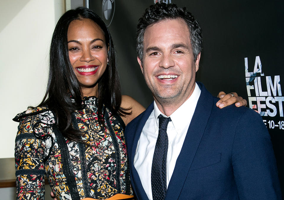 <p><em><em>Saldana starred with fellow Marvel star Mark Ruffalo for the dramedy <em>Infinitely Polar Bear</em>. (Photo: John Salangsang/AP) </em></em></p>