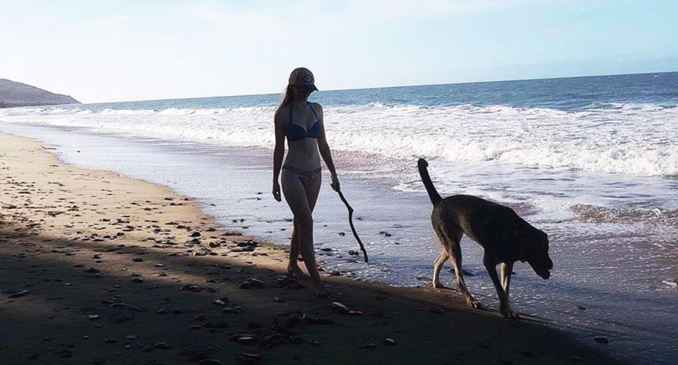 Ms Cordingley, whose large dog was found uninjured on Monday, would have been easily noticeable on what was traditionally a quiet stretch of sand, police said. Image: Facebook/Toyah Cordingley