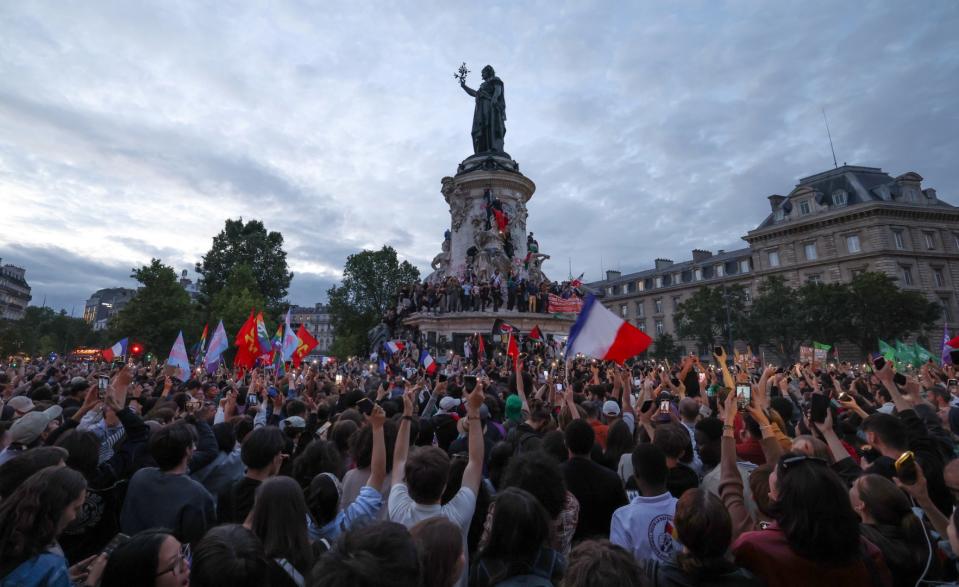 <span>Place de la République à Paris après la publication des résultats du second tour des élections législatives, le 7 juillet 2024.</span><div><span>Emmanuel Dunand</span><span>AFP</span></div>