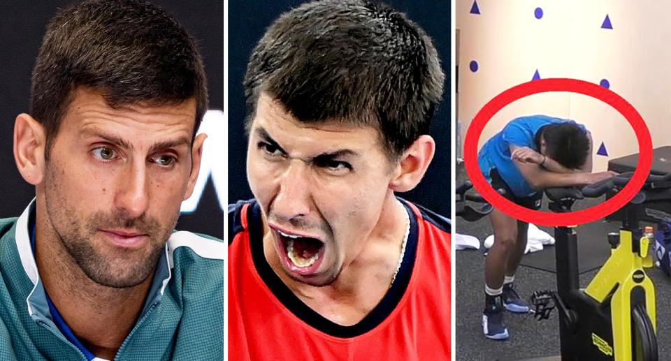 Pictured L-R: Novak Djokovic, Alexei Popyrin, Rinky Hikikata