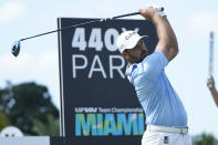 FILE - Charl Schwartzel hits from the third tee during the final round of the LIV Golf Team Championship at Trump National Doral Golf Club, Oct. 30, 2022, in Doral, Fla. Players who defected from the PGA Tour to join Saudi-funded LIV Golf are still welcome at the Masters next year, even as Augusta National officials expressed disappointment Tuesday, Dec. 20, in the division it has caused in golf. (AP Photo/Lynne Sladky, File)