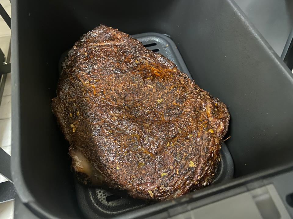 Half-way through cooking steak in the air fryer