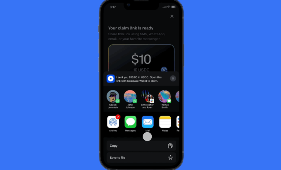 Image of Coinbase Wallet open on a smartphone