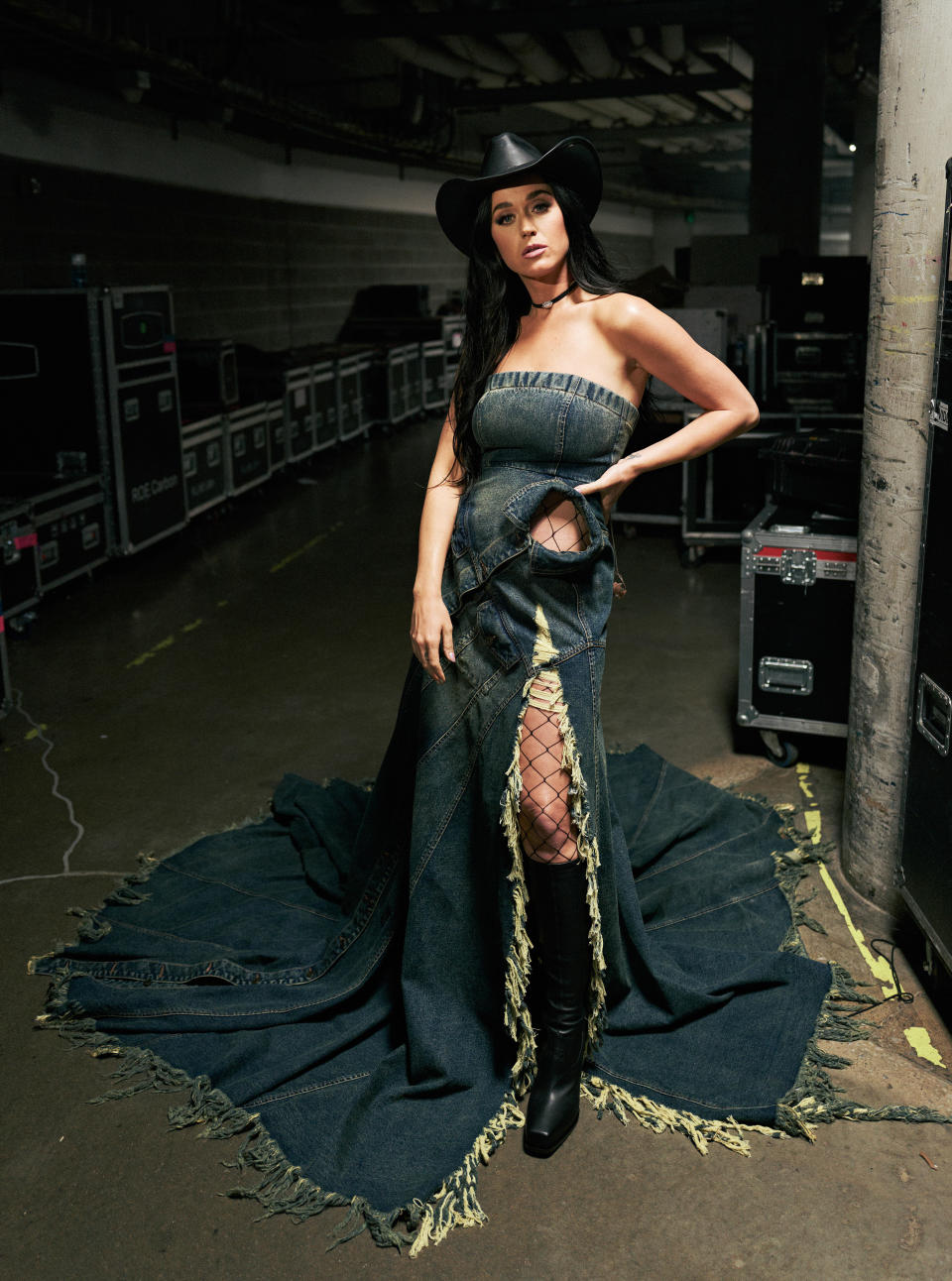 Perry wore a strapless denim gown featuring a dramatic train for the 56th Annual Country Music Association Awards at Bridgestone Arena on Nov. 9 in Nashville. (Photo by John Shearer/Getty Images for CMA)