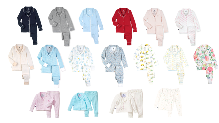 Recalled Children’s Classic Pajama Sets (navy, heather gray, baby blue, red, pink blush, pink bows, pink stripe, blue stripe, celestial print, blue floral, truck print, airplane print, watercolor floral, light pink, turquoise, pink dot, and playground print) (Photo//CPSC)