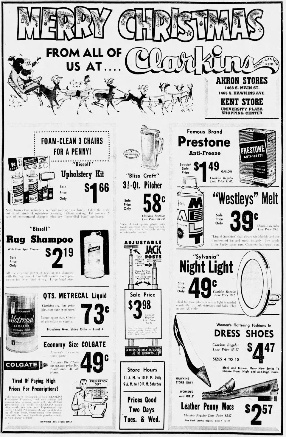 Clarkins offers holiday greetings in this Christmas advertisement from 1961.