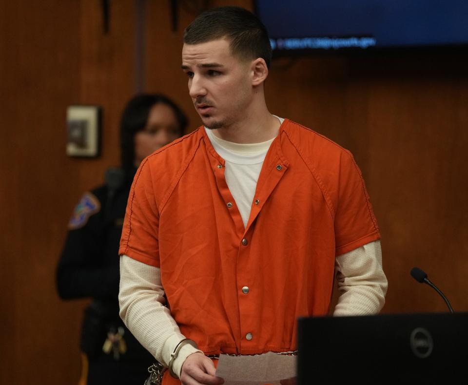 Hackensack, NJ -- April 12, 2024 -- Dylan Rodriguez addresses the court and victim's family during Rodriguez's sentencing for his role in the murder of David Duque-Soto.