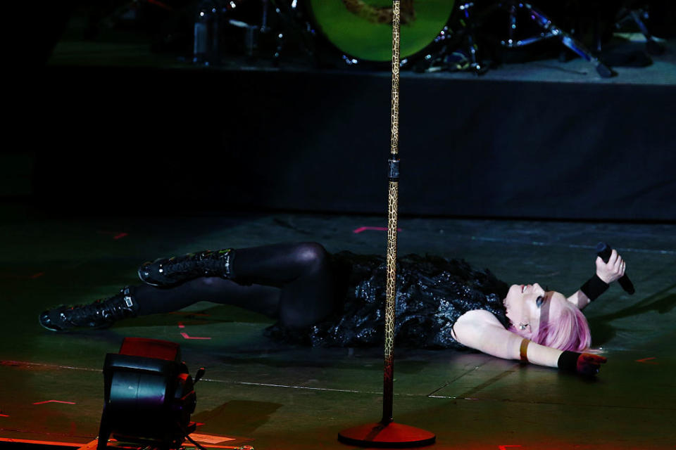 IRVINE, CA - SEPTEMBER 23: Shirley Manson of Garbage performs at Jack FM's 11th Show at Irvine Meadows Amphitheatre on September 23, 2016 in Irvine, California. (Photo by Jerod Harris/Getty Images)