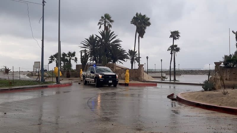 Authorities put a cordon near the beach as Hurricane Kay headed closer to Mexico's Baja California peninsula, in San Jose del Cabo
