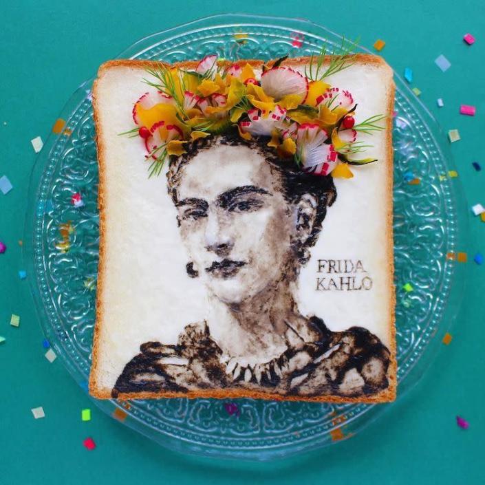 Frida Kahlo toast art portrait by Manami Sasaki.