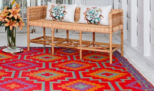 Lhasa - Orange & Violet Boho Outdoor Rug for Patio