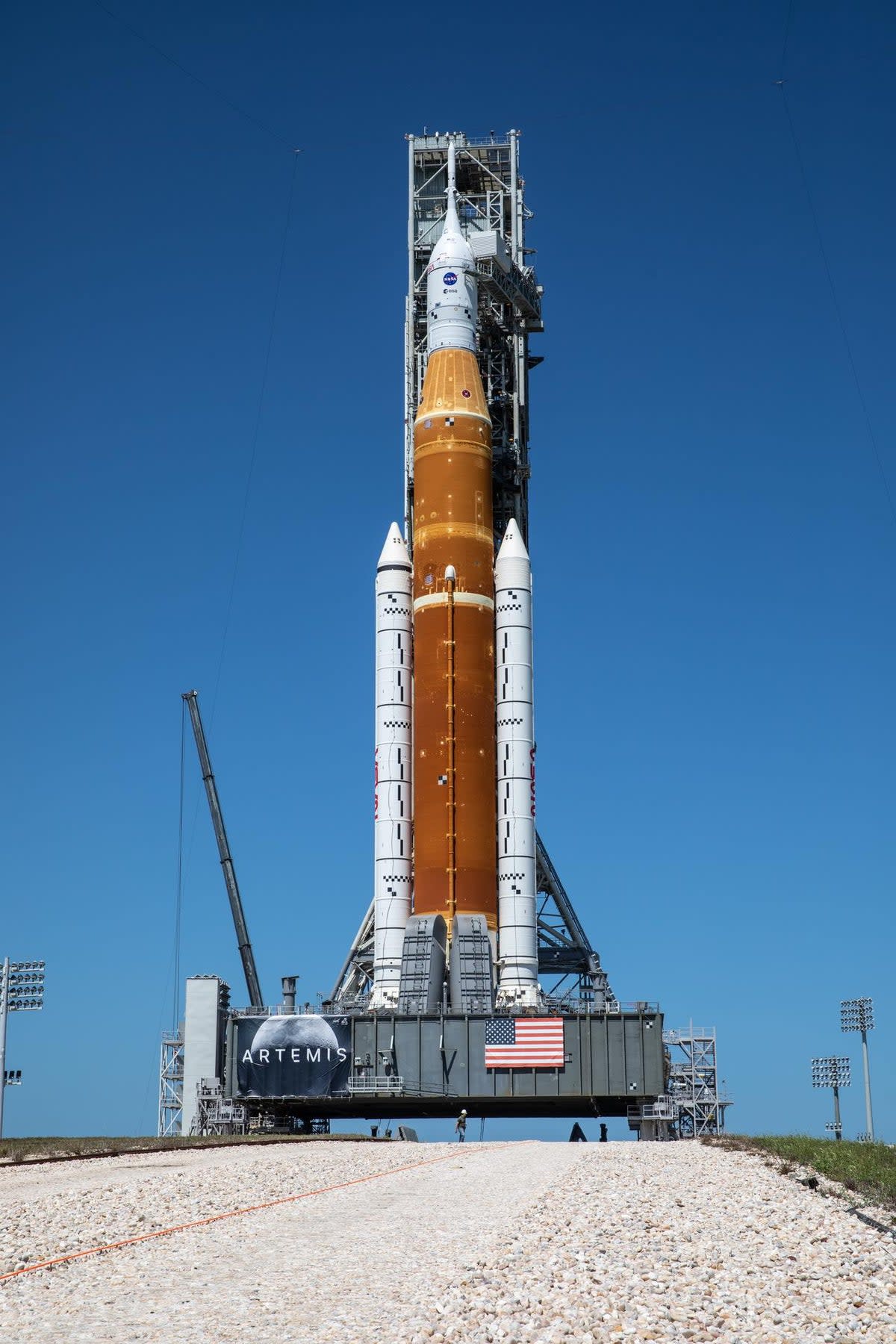 Nasa’s Space Launch System rocket and Orion spacecraft, which could launch from Kennedy Space Center as early as 29 August, 2022 (Nasa)