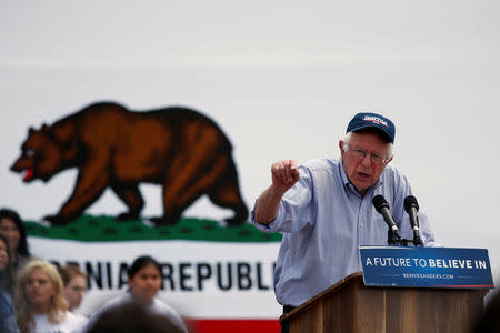 U.S. Democratic presidential candidate Bernie Sanders speaks during a rally in Los Angeles, California, United States May 23, 2016. REUTERS/Lucy Nicholson