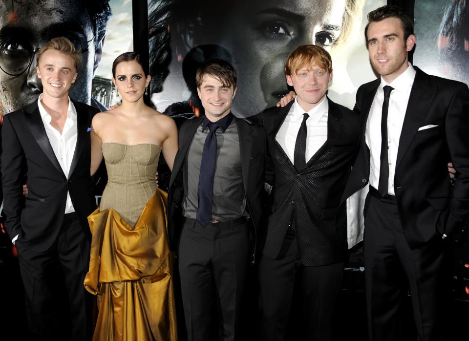 Tom Felton, Emma Watson, Daniel Radcliffe, Rupert Grint and Matthew Lewis pose together at the premiere of "Harry Potter and the Deathly Hallows: Part 2" in 2011. (Photo: ASSOCIATED PRESS)