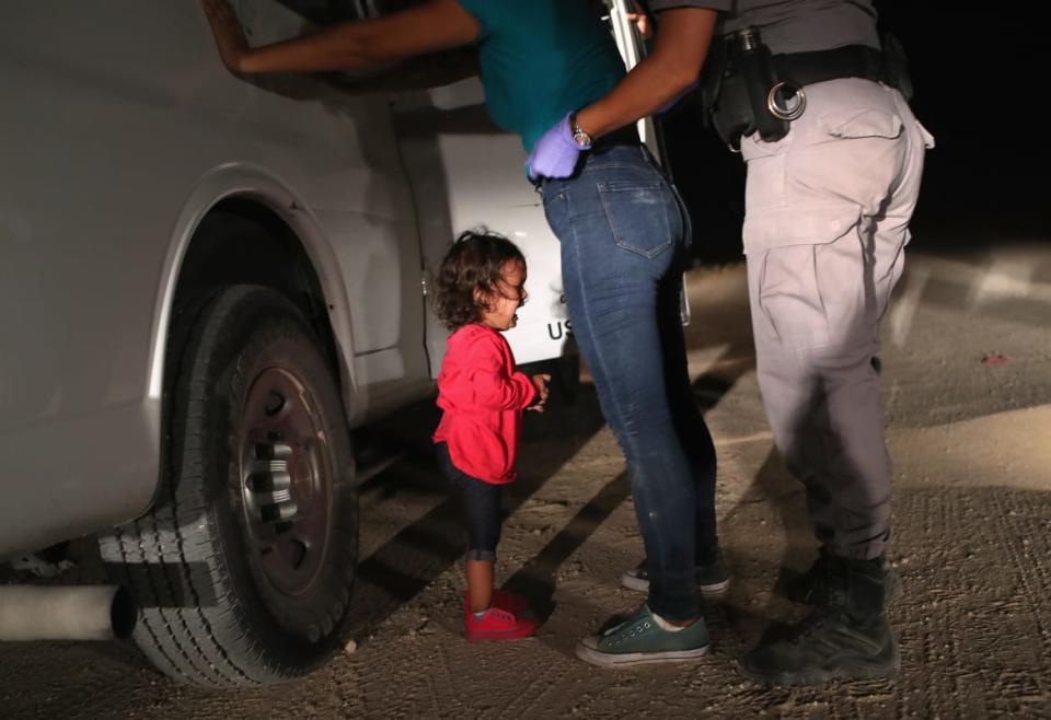 <div class="inline-image__caption"><p>A two-year-old Honduran asylum seeker cries as her mother is searched and detained near the U.S.-Mexico border on June 12, 2018 in McAllen, Texas. The asylum seekers had rafted across the Rio Grande from Mexico and were detained by U.S. Border Patrol agents before being sent to a processing center for possible separation. Customs and Border Protection (CBP) is executing the Trump administration's "zero tolerance" policy towards undocumented immigrants. U.S. Attorney General Jeff Sessions also said that domestic and gang violence in immigrants' country of origin would no longer qualify them for political asylum status.</p></div> <div class="inline-image__credit">John Moore/Getty</div>