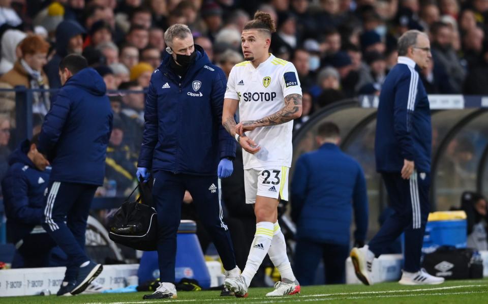 Kalvin Phillips trudges off - Leeds United face severe setback with Kalvin Phillips sidelined for up to two months - GETTY IMAGES