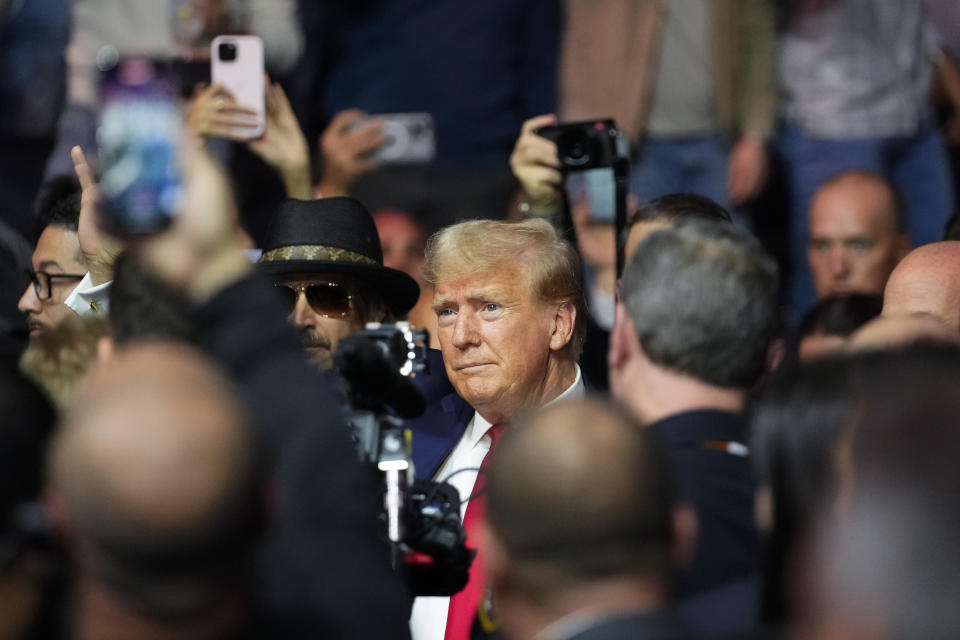 Former President Donald Trump arrives at the UFC 295 mixed martial arts event Saturday, Nov. 11, 2023, in New York. (AP Photo/Frank Franklin II)