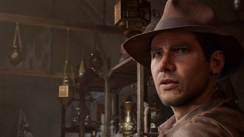 A screenshot shows a close up of Indy in the new game. 