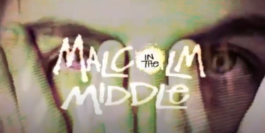 Title card for "Malcolm in the Middle" with the character peeking through his covered eyes