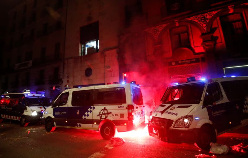 Supporters of Catalan rapper Pablo Hasel protest in Barcelona