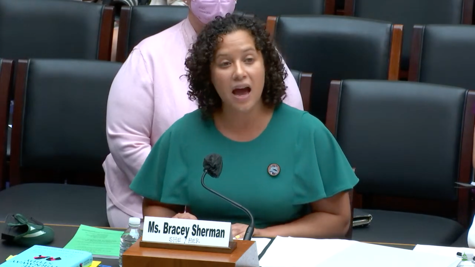 We Testify founder Renee Bracey Sherman testifies before a congressional committee on July 19, 2022.