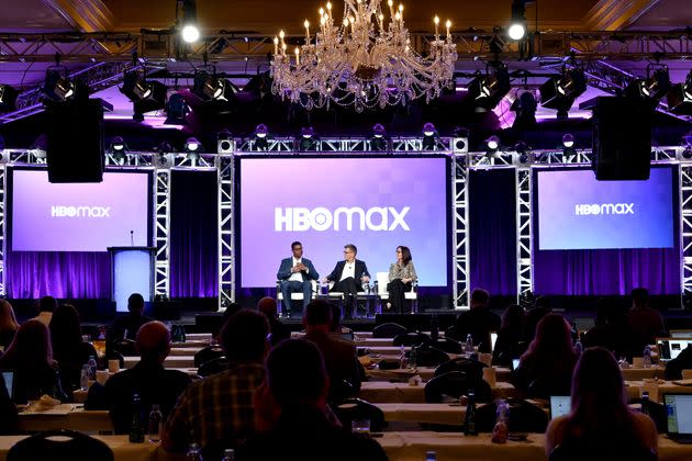 Three media executives appear on stage during the HBO Max executive session segment of the 2020 Winter Television Critics Association Press Tour at the Langham Huntington on Jan. 15 in Pasadena, California. (Photo: Emma McIntyre/Getty Images for WarnerMedia)
