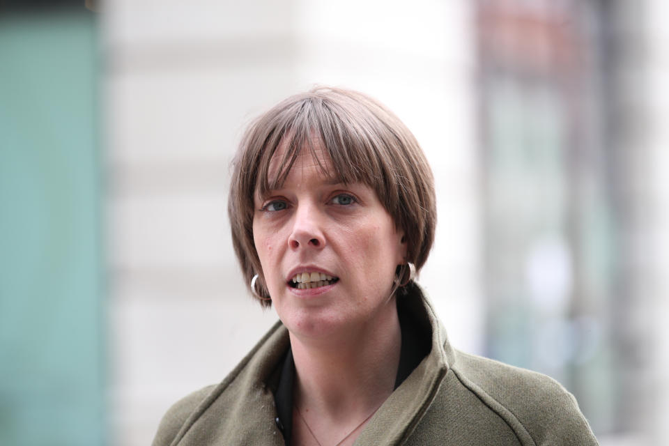 Shadow minister for domestic violence Jess Phillips at BBC Broadcasting House in central London after appearing on the BBC1 current affairs programme, The Andrew Marr Show, where she called for better funding and resources for education to prevent violence against women. Picture date: Sunday March 14, 2021.