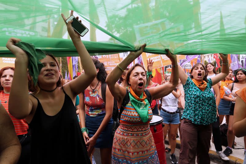 Women participate in a protest marking International Women's Day, in Buenos Aires