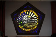 ARLINGTON, VA - JUNE 28: A stained glass window is seen at the Memorial Chapel of the Pentagon June 28, 2011 in Arlington, Virginia. This year is the 10th anniversary of the September 11 terrorist attacks, in which 184 people were killed at the Pentagon. (Photo by Alex Wong/Getty Images)