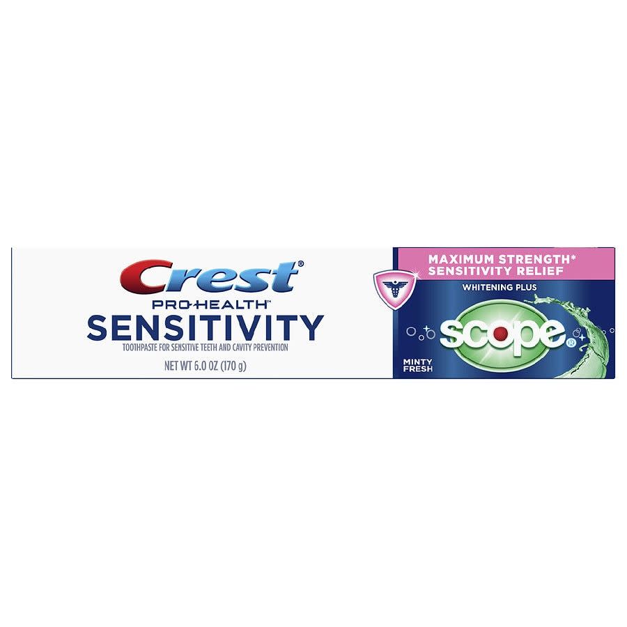 <p><a href="https://go.redirectingat.com?id=74968X1596630&url=https%3A%2F%2Fwww.walgreens.com%2Fstore%2Fc%2Fcrest-sensitivity-whitening-plus-scope-toothpaste-minty-fresh%2FID%3Dprod6399257-product&sref=https%3A%2F%2F" rel="nofollow noopener" target="_blank" data-ylk="slk:Shop Now;elm:context_link;itc:0;sec:content-canvas" class="link rapid-noclick-resp">Shop Now</a></p><p>Sensitivity Whitening Plus Scope Toothpaste </p><p>walgreens.com</p><p>$4.00</p>