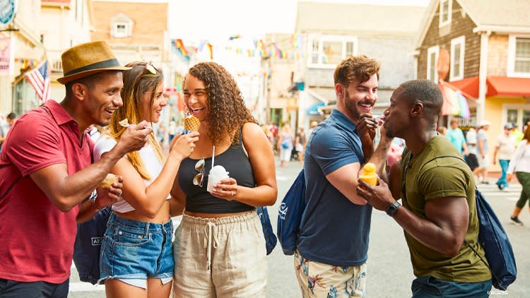 Group of LGBTQ people in provincetown enjoying ice cream