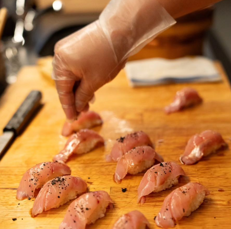 Kinmedai and Nordic Licorice Salt being prepared at Sushi by Sea.