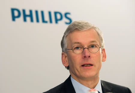 Frans van Houten, chief executive (CEO) of Philips, speaks during the presentation of the 2013 full-year results in Amsterdam, Netherlands, January 28, 2014. REUTERS/Toussaint Kluiters/United Photos/File Photo