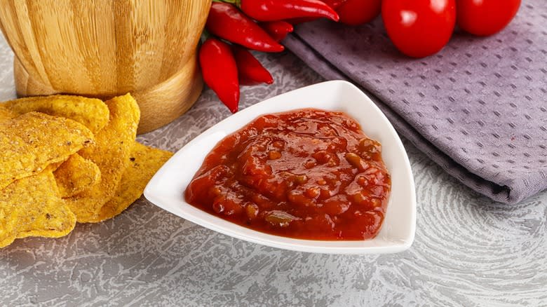 Salsa on table with chips