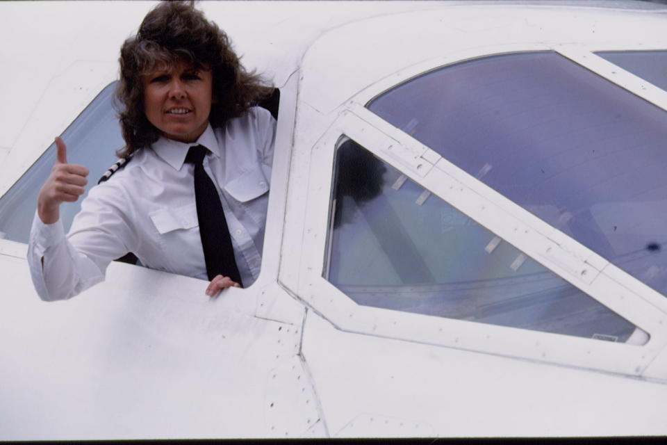 Barbara Harmer seen through the Concorde window April 16, 1993.